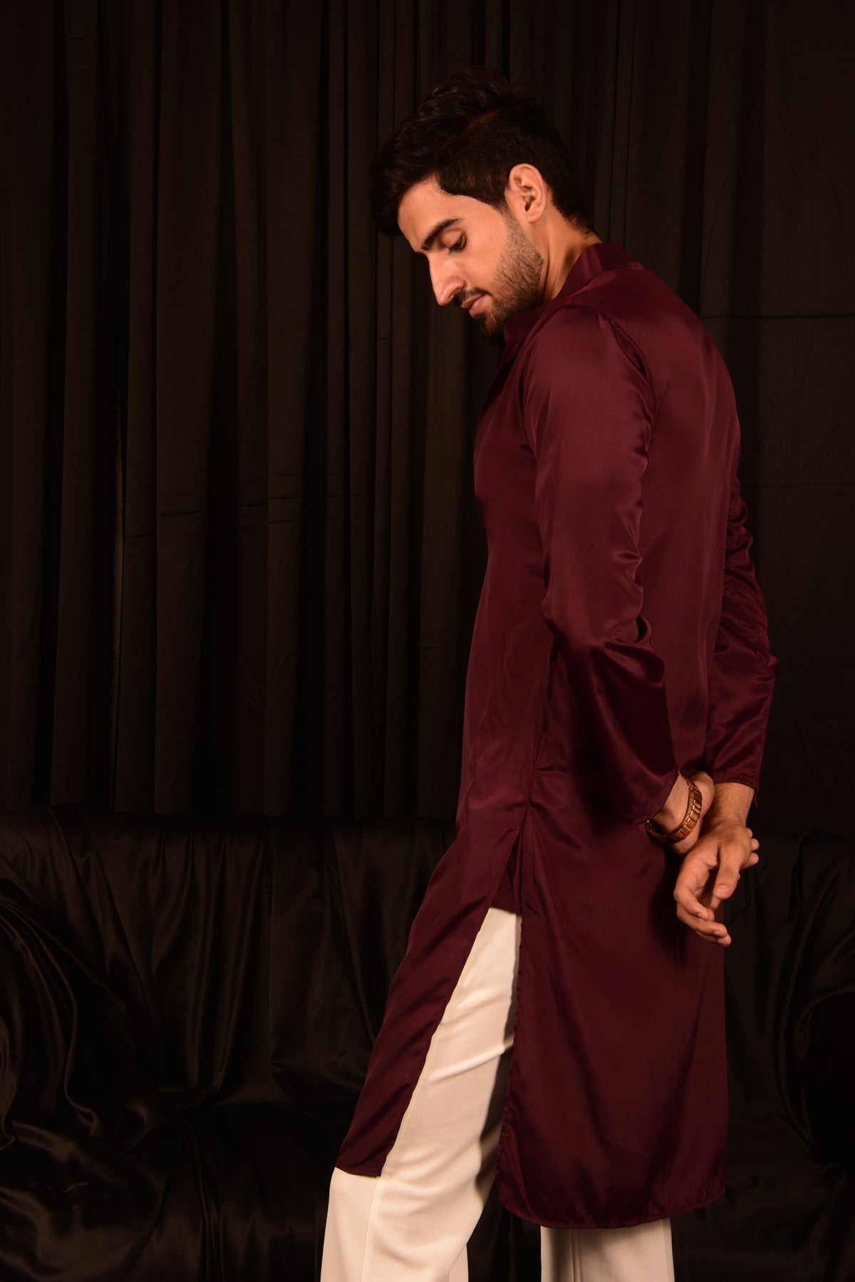 DARK BROWN CREPE STRAIGHT KURTA SET