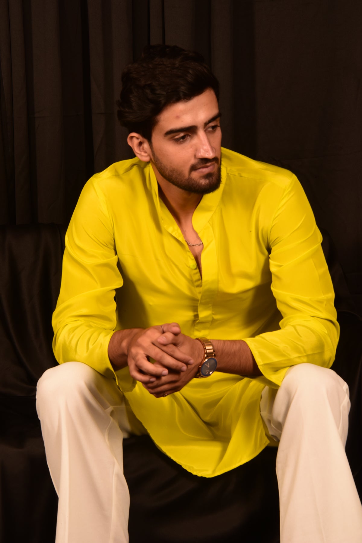 YELLOW CREPE STRAIGHT KURTA SET WITH PANTS