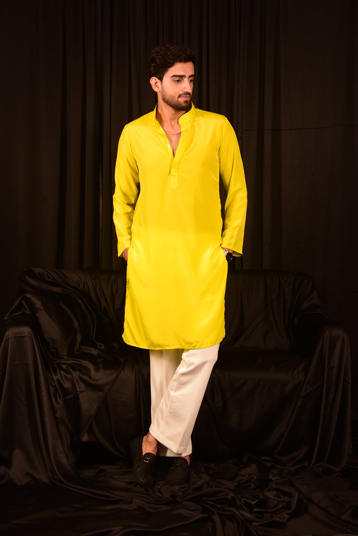 YELLOW CREPE STRAIGHT KURTA SET WITH PANTS