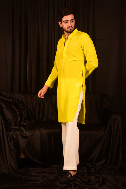 YELLOW CREPE STRAIGHT KURTA SET WITH PANTS