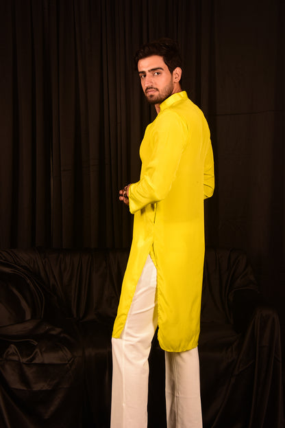 YELLOW CREPE STRAIGHT KURTA SET WITH PANTS