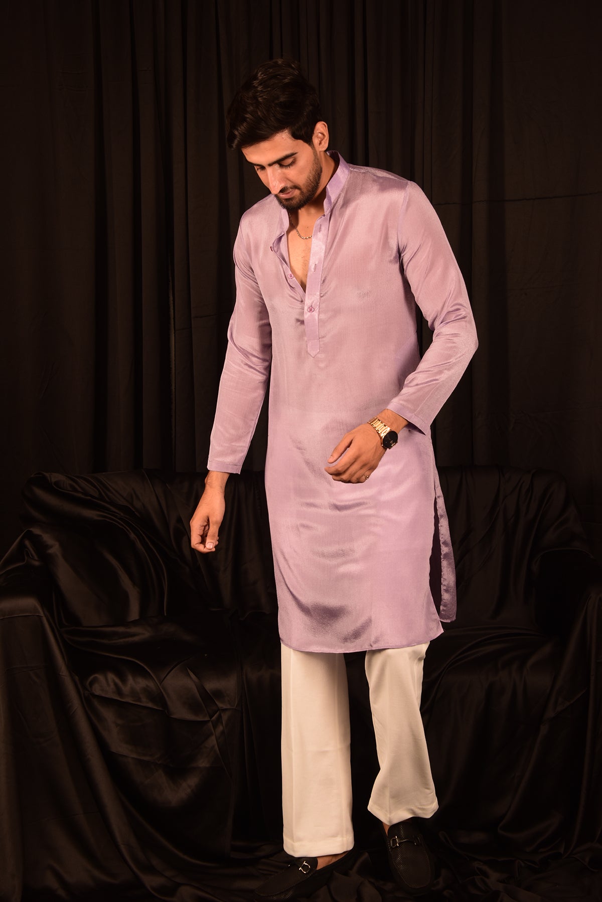 LILAC CHINON STRAIGHT KURTA SET WITH PANTS