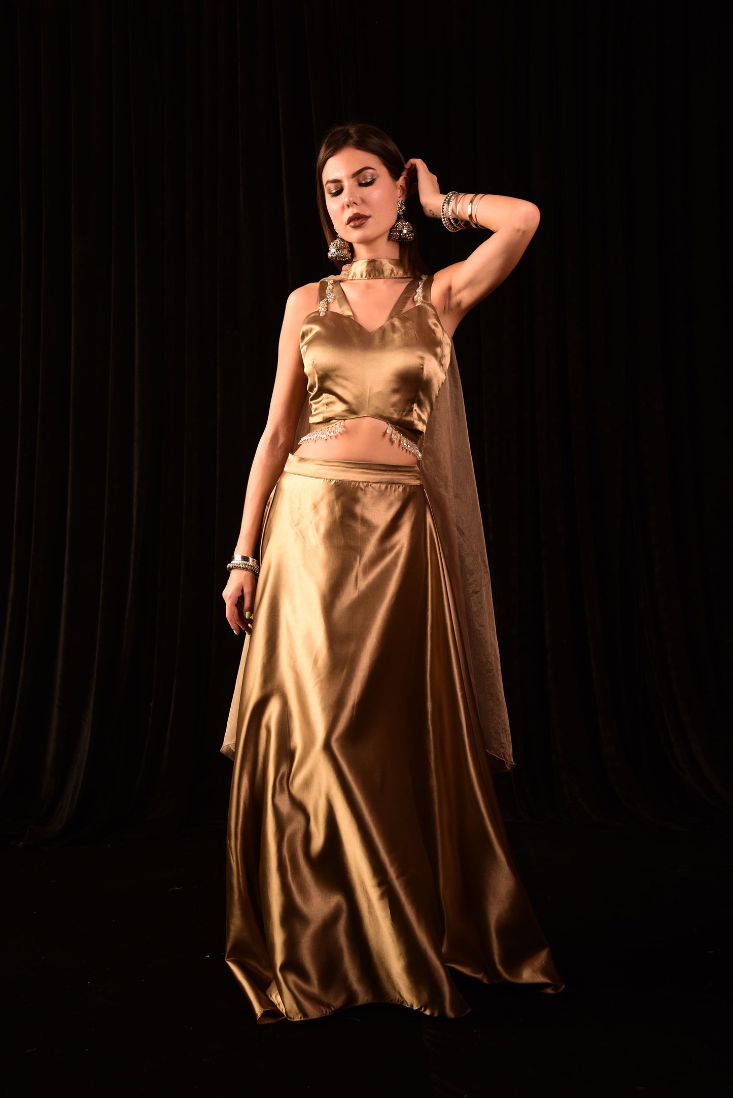 Metallic Gold Crop Top and Skirt