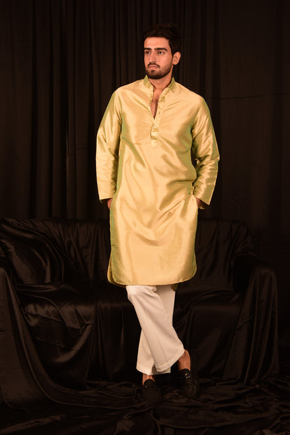 PISTA GREEN ART SILK STRAIGHT KURTA SET