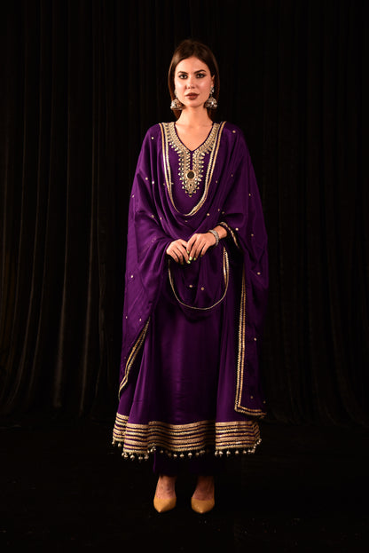 HAND EMBROIDED PURPLE ANARKALI SUIT WITH DUPATTA