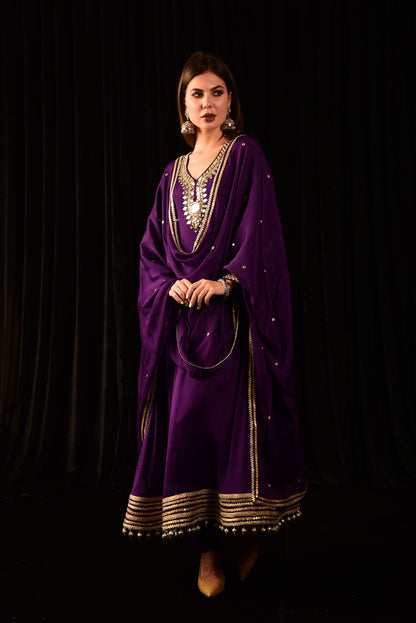 HAND EMBROIDED PURPLE ANARKALI SUIT WITH DUPATTA