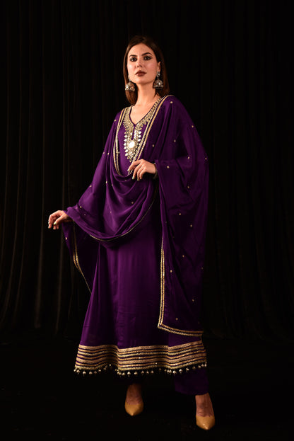 HAND EMBROIDED PURPLE ANARKALI SUIT WITH DUPATTA