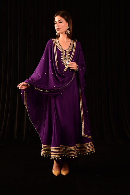 HAND EMBROIDED PURPLE ANARKALI SUIT WITH DUPATTA