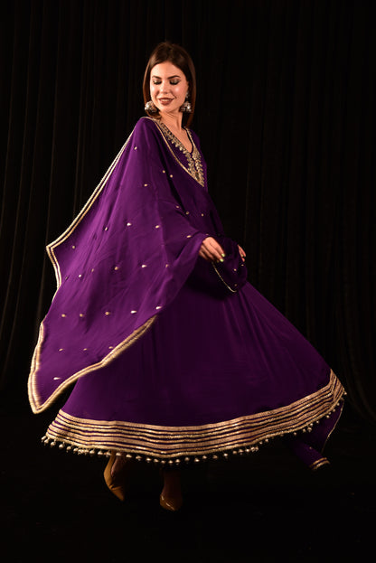 HAND EMBROIDED PURPLE ANARKALI SUIT WITH DUPATTA