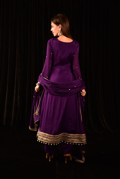 HAND EMBROIDED PURPLE ANARKALI SUIT WITH DUPATTA