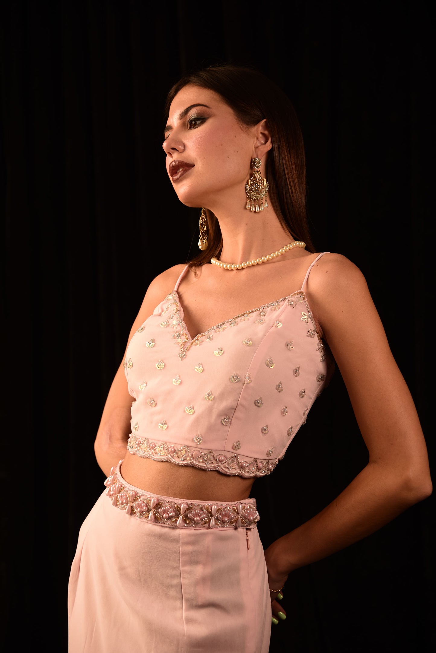 BABY PINK CROP TOP WITH FISH CUT SKIRT AND DUPATTA IW_DQ
