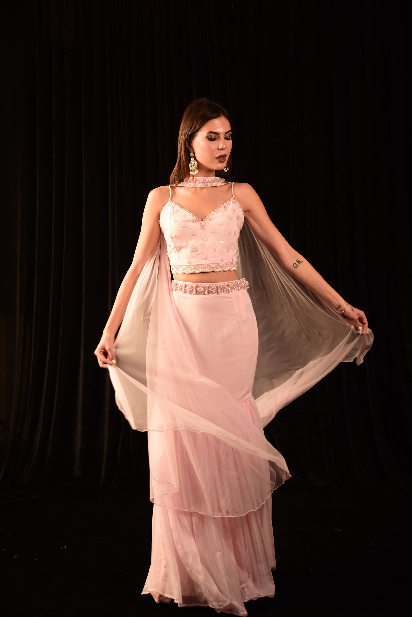 BABY PINK CROP TOP WITH FISH CUT SKIRT AND DUPATTA IW_DQ