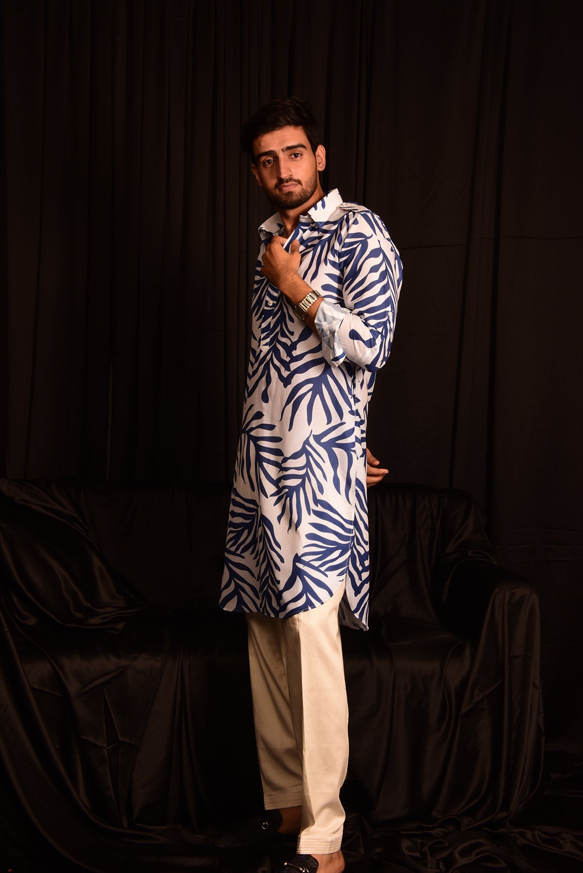 WHITE PRINTED PATHANI KURTA SET