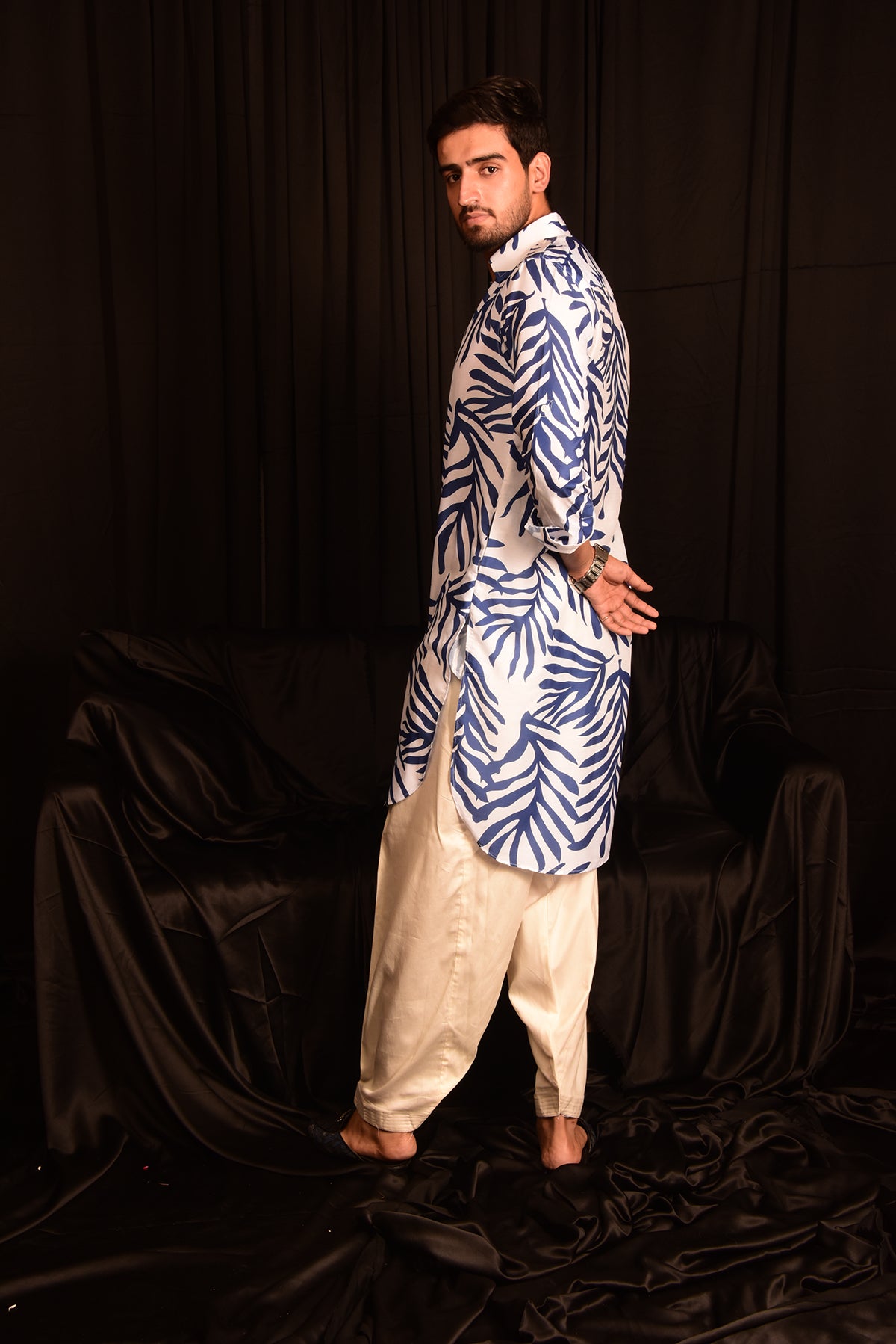 WHITE PRINTED PATHANI KURTA SET