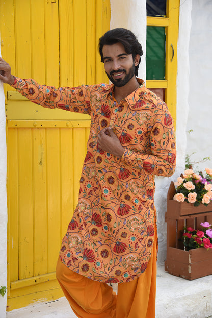 MUSTARD YELLOW PATHANI KURTA SET