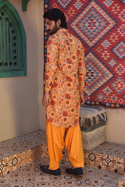 MUSTARD YELLOW PATHANI KURTA SET