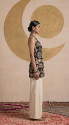 Laalzari black tribal-print sleeveless tunic and palazzo co-ord set for women — styled look