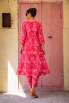 Laalzari coral floral printed muslin V-neck kurta and wide-leg palazzo co-ord set for women — side view