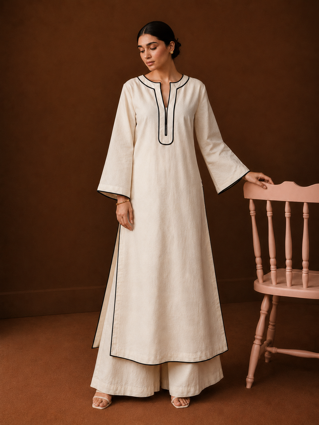 elora ivory linen dress Cotton Kurta Palazzo Set | Co-ord set Bottoms + Dresses