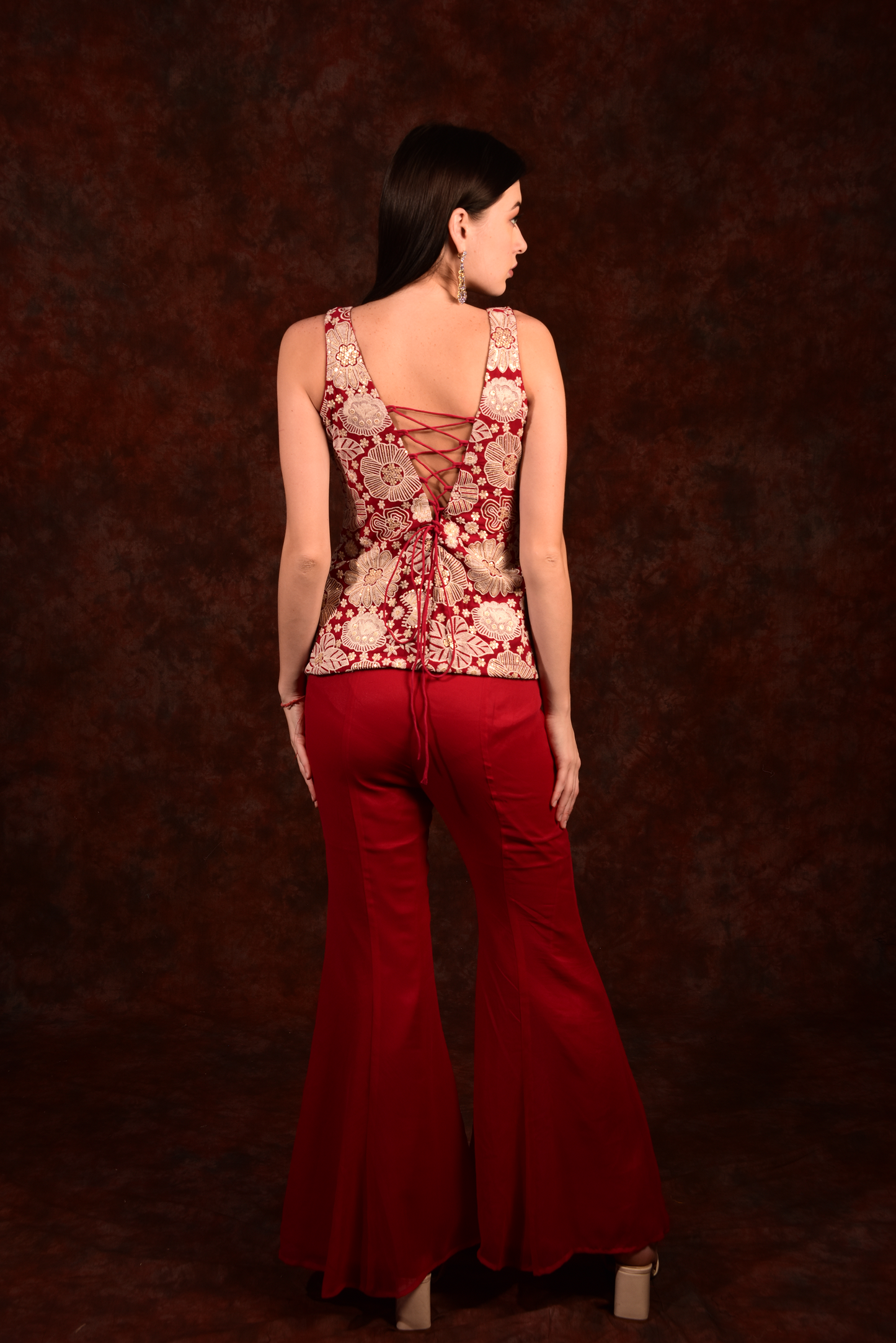 Apple red top with bell bottoms
