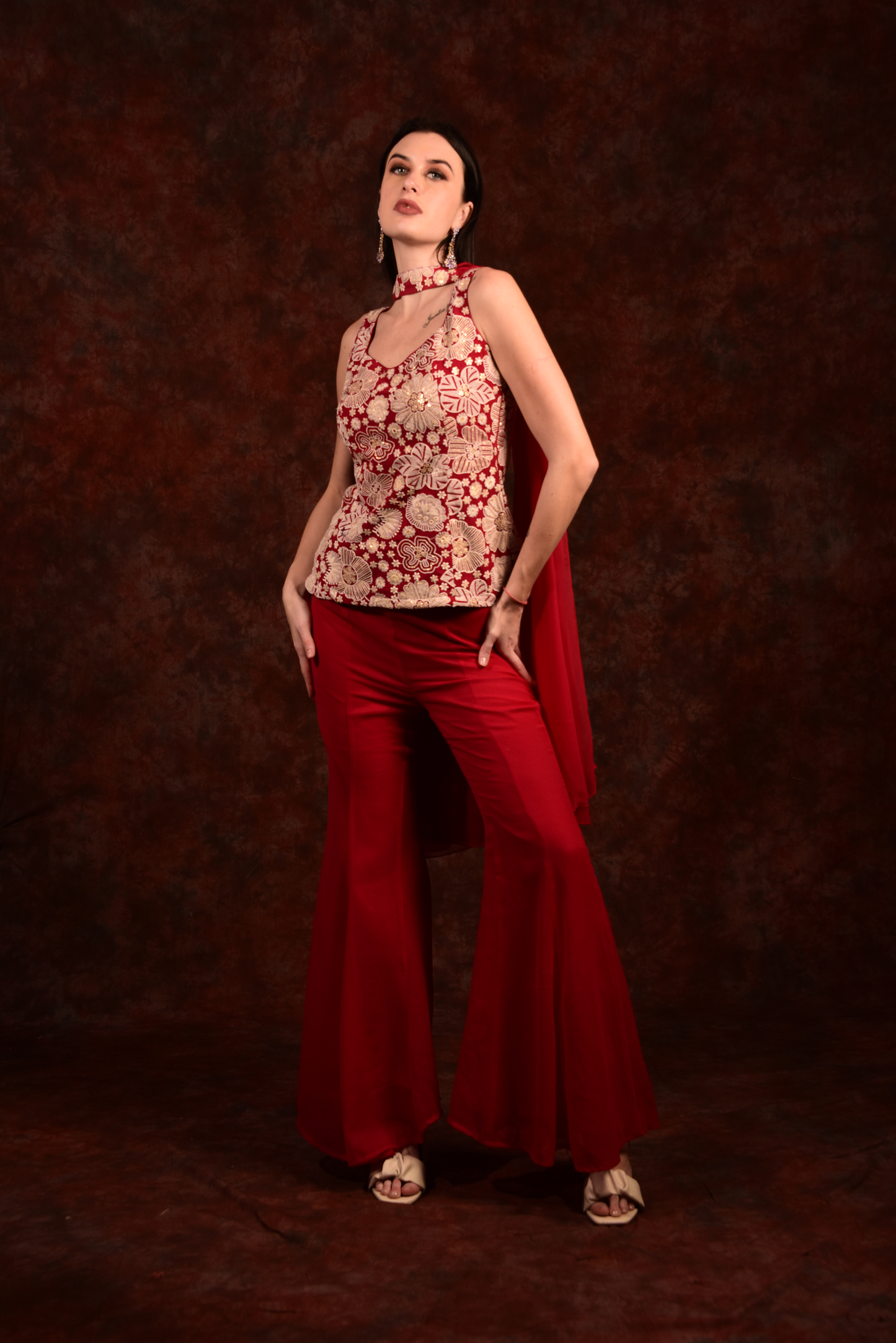 Apple red top with bell bottoms