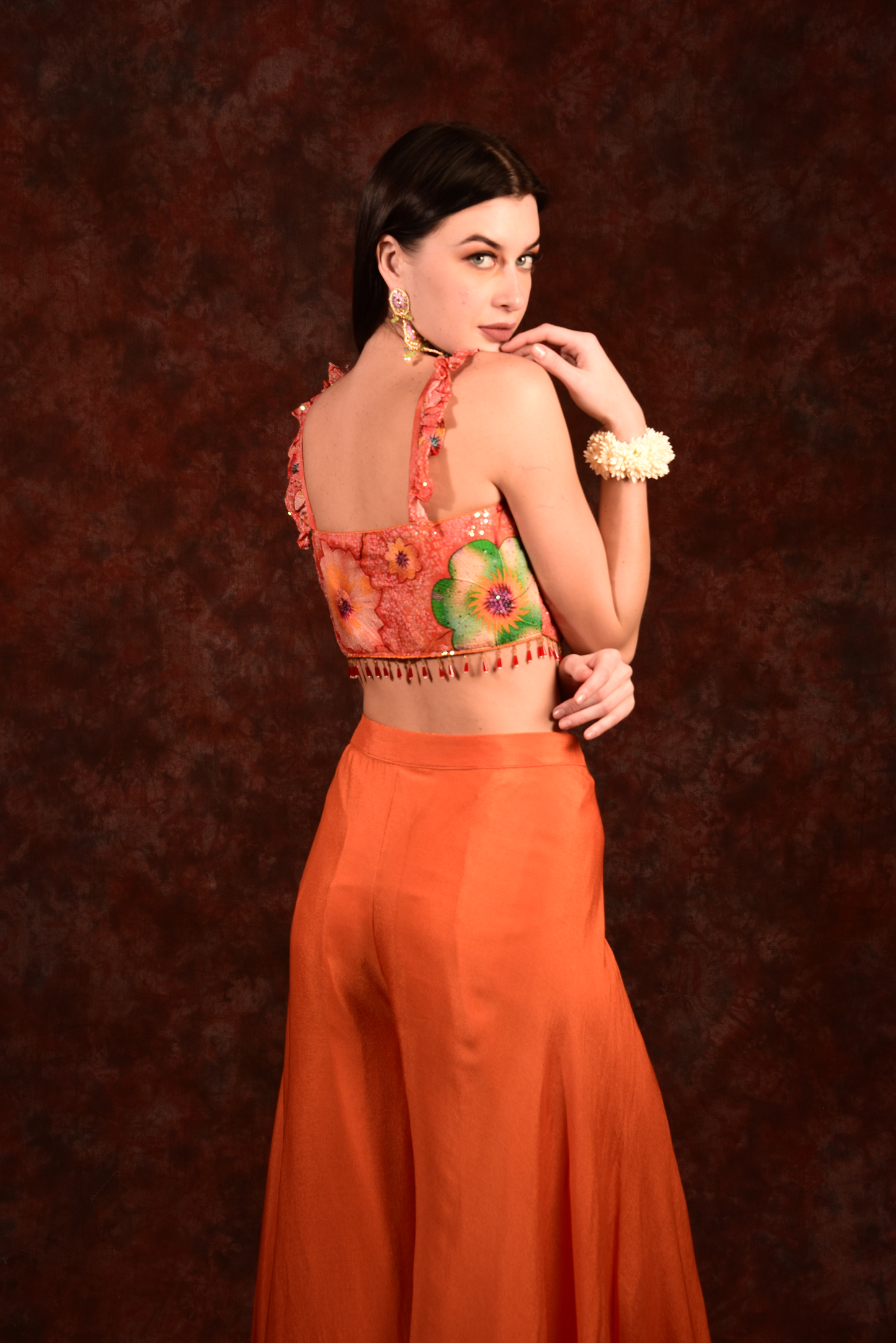 Orange crop top skirt with dupatta