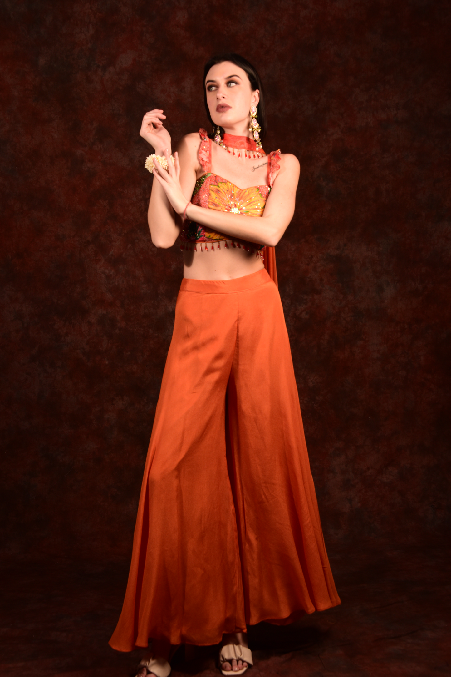 Orange crop top skirt with dupatta