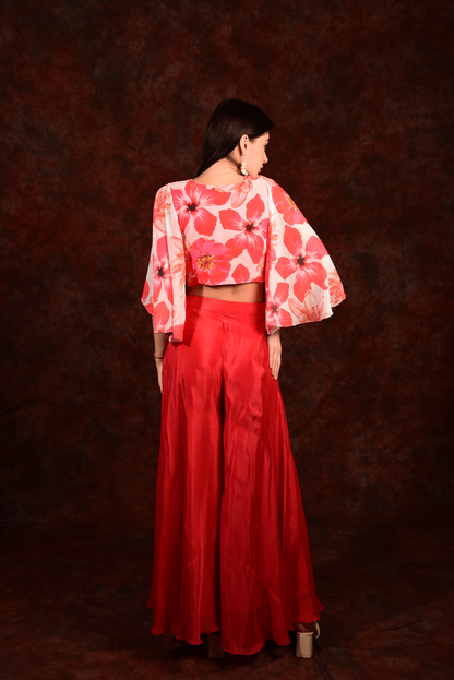 Apple red knotted crop- top with palazzo