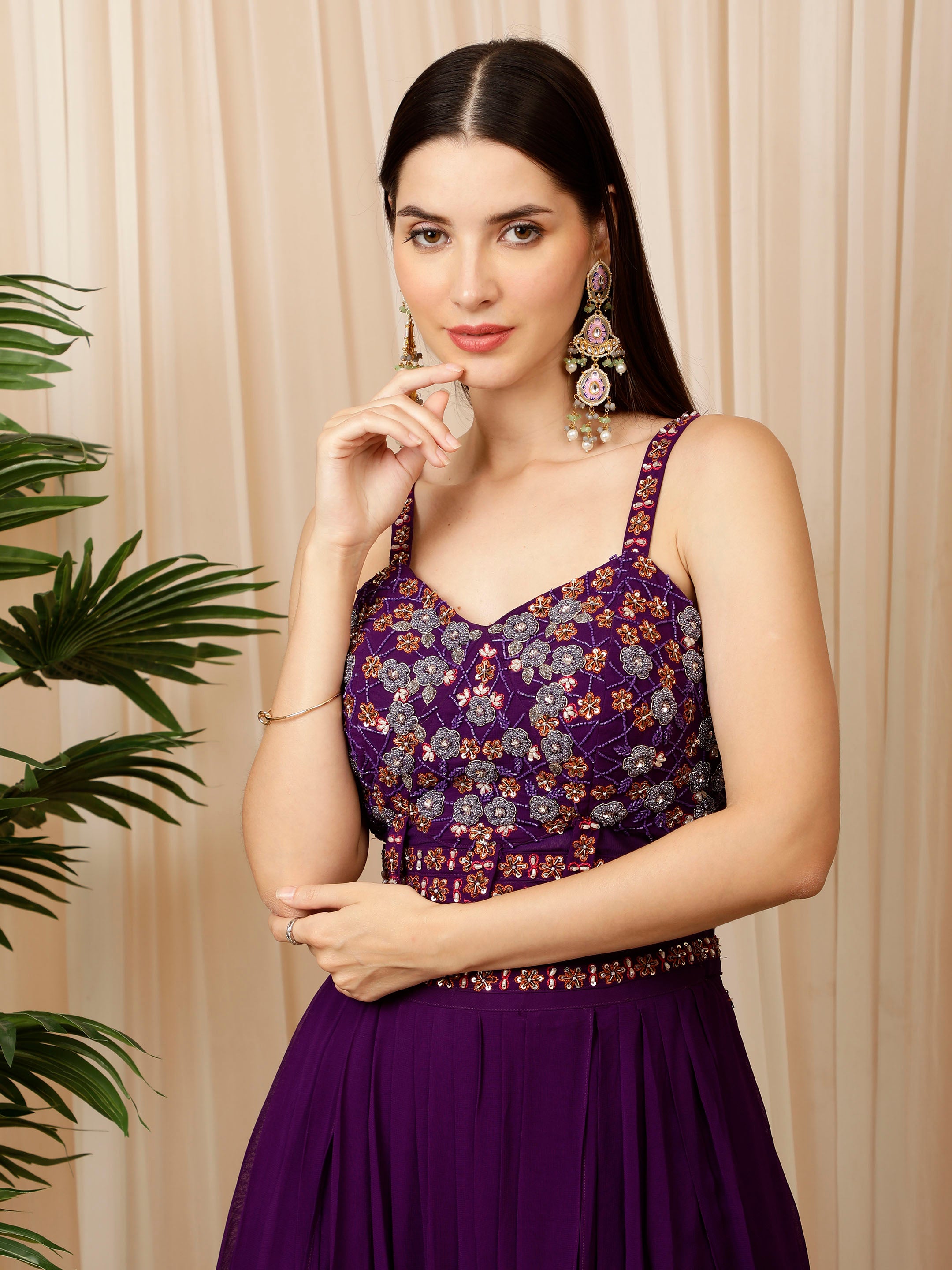 Buy This Glamorous Purple Color Zari Work Designer Gown Online- Vastrey.