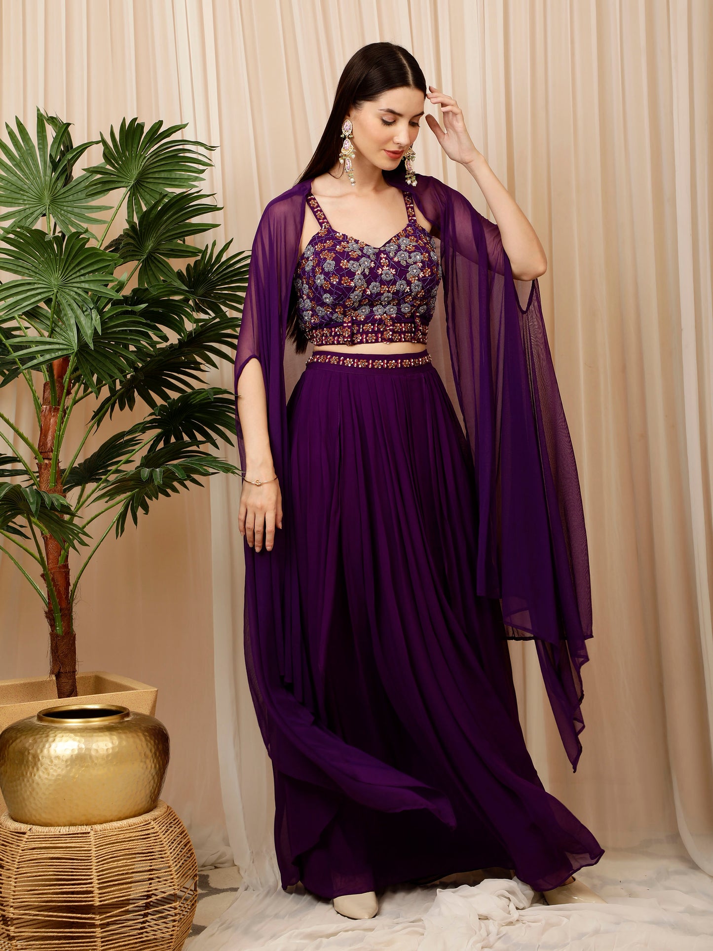 Violet Sparkle Indowestern Dress