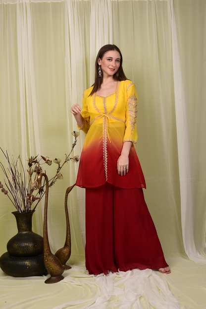 Yellow Crop Top Palazzo with Shrug