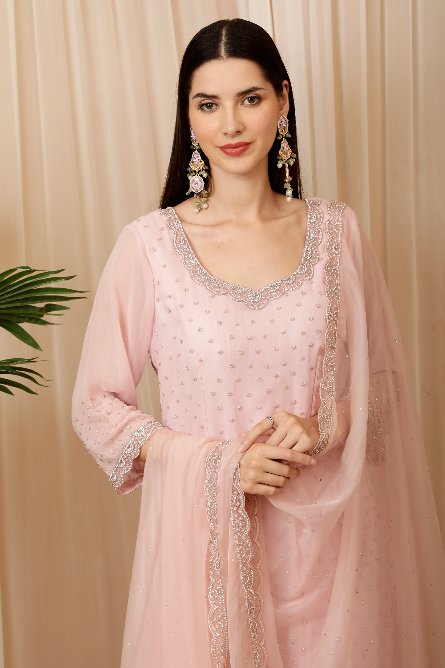 PINK HAND EMBROIDED SHARARA SUIT