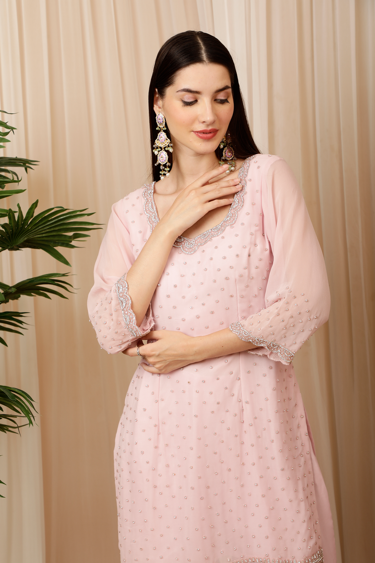 PINK HAND EMBROIDED SHARARA SUIT
