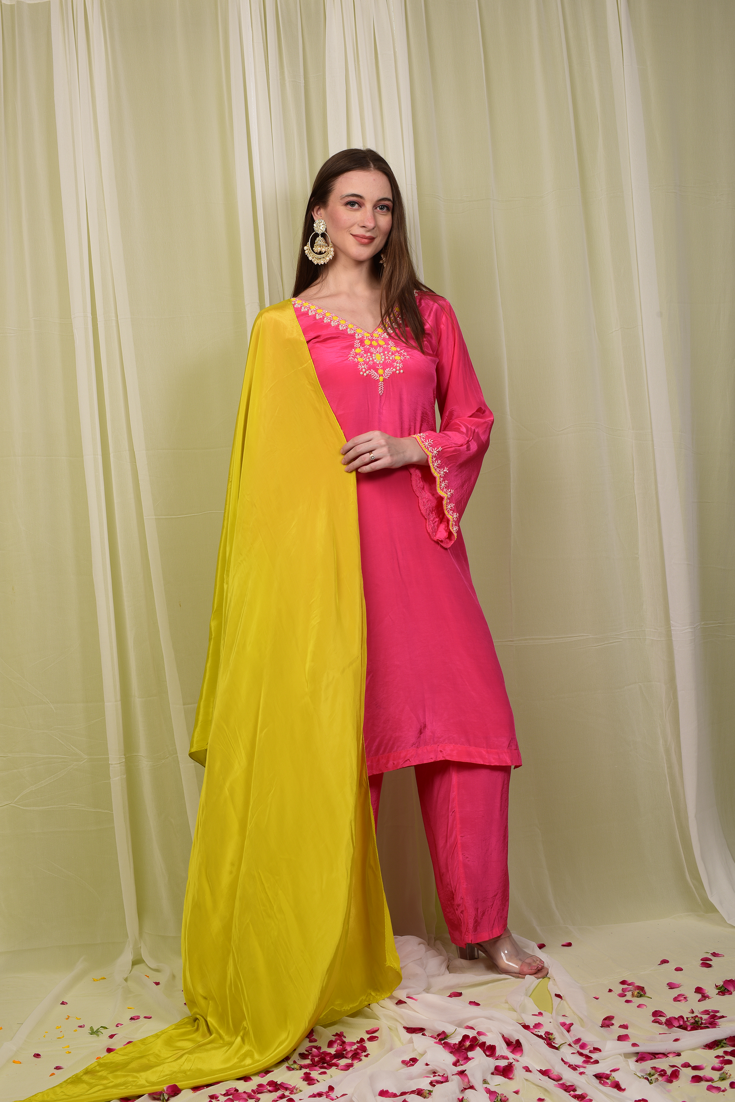 NEON PINK HAND EMBROIDERED SUIT SET