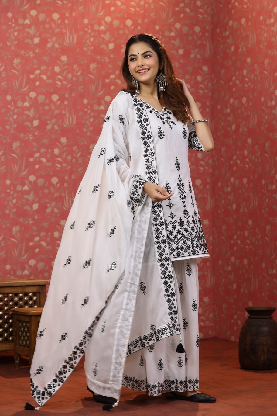 Black and White Sharara Cotton Suit