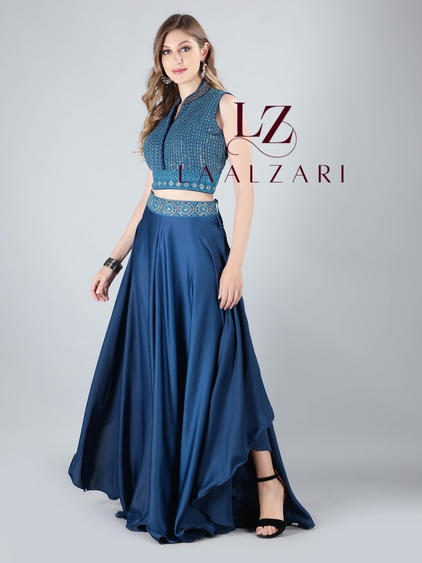Blue  sapphire crop top with palazzo