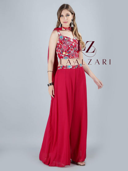 Floral Red Crop Top Palazzo