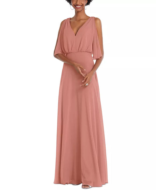 V-Neck Split-Sleeve Blouson-Bodice Maxi Dress