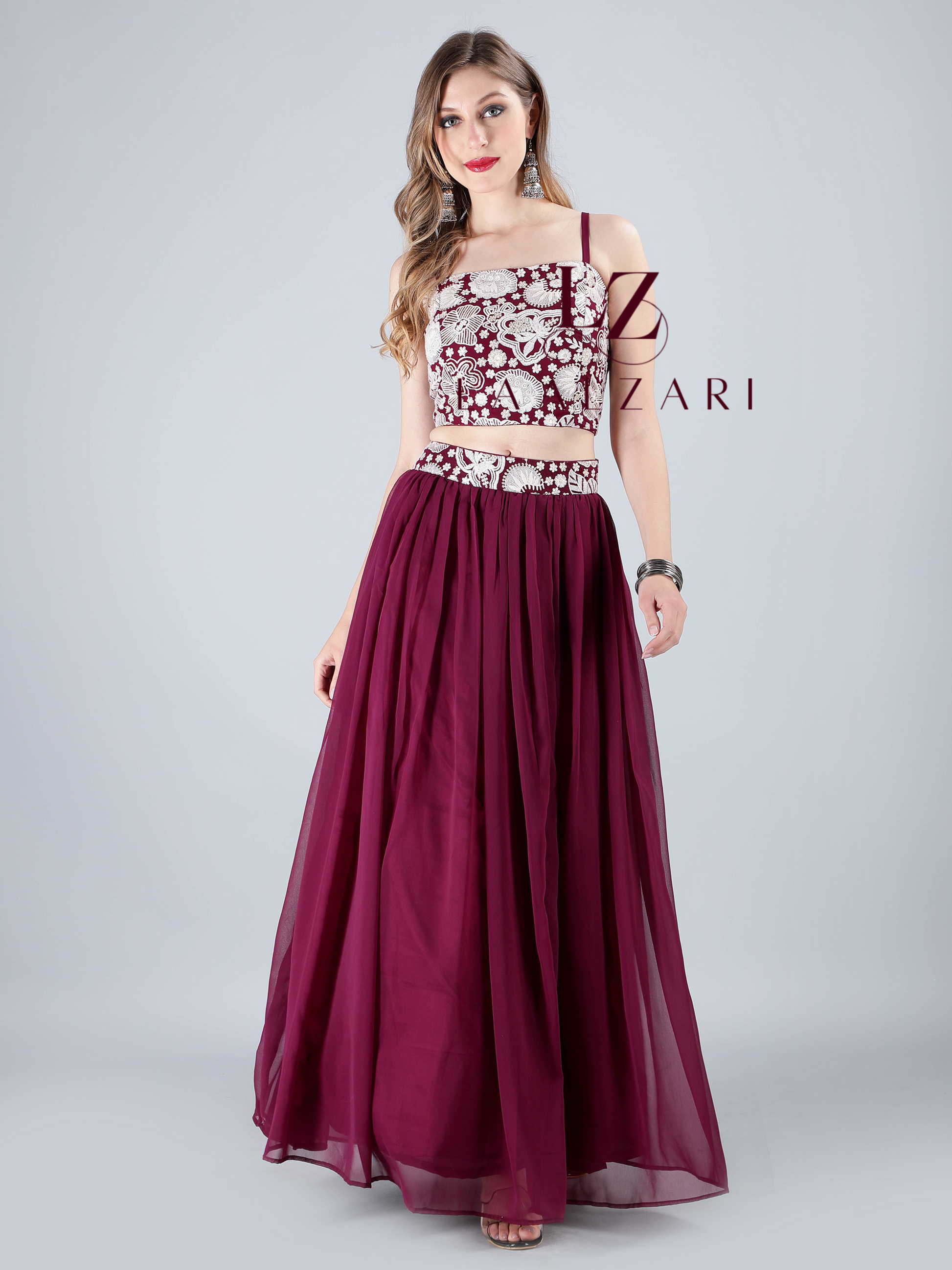 Pearl Floral crop top with skirt and jacket