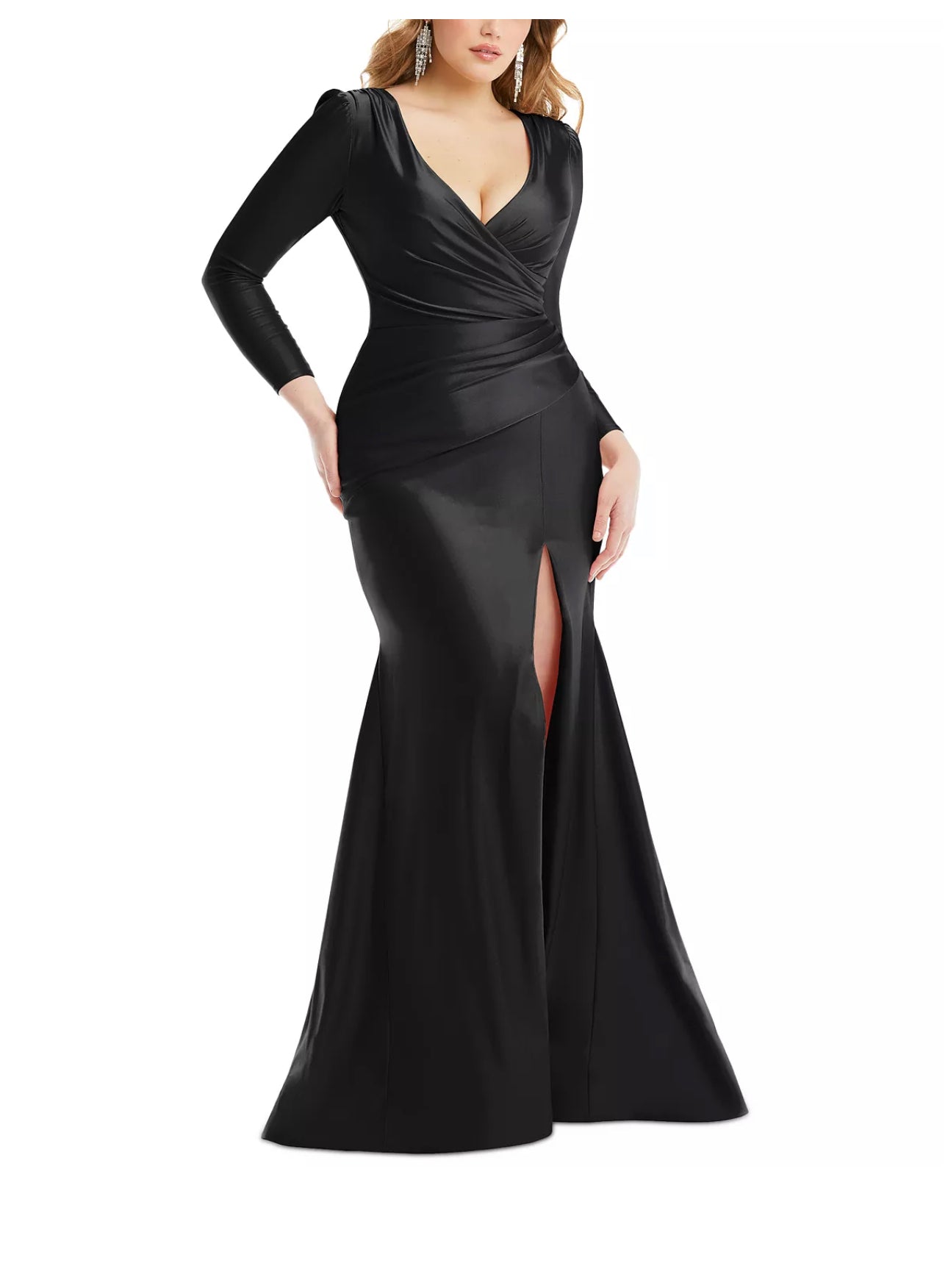 Women's Long-Sleeve Side-Ruched Satin Gown